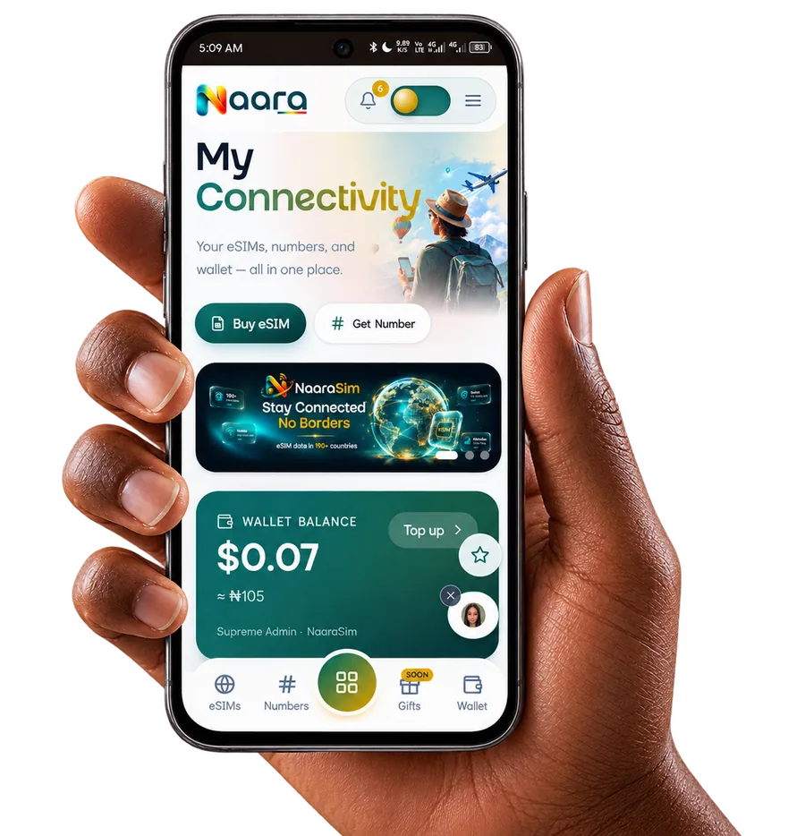 The NaaraSim app open on a phone